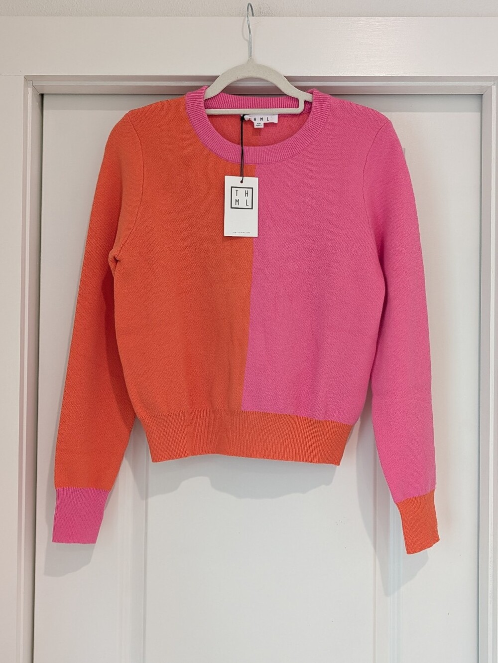 THML Colorblock Crewneck Sweater - Pink & Orange
